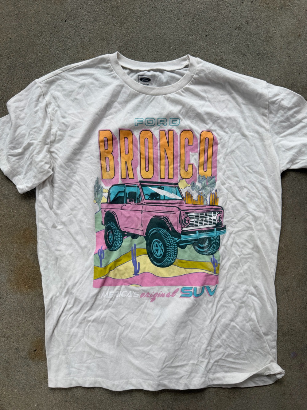Ford Kids Short Sleeve Tee with Pink Bronco and Multicolor Desert Graphic